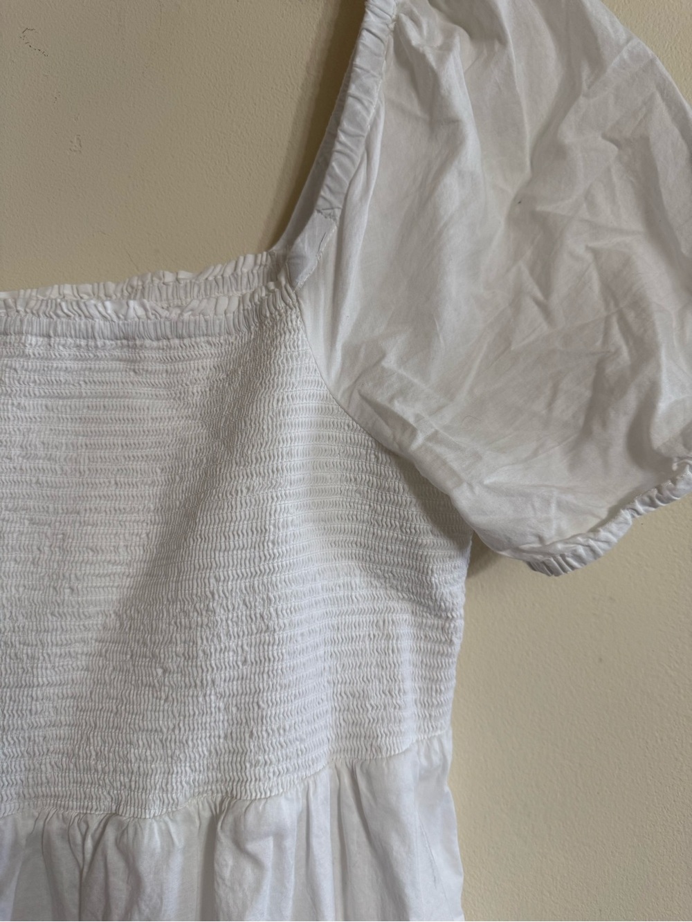 J.CREW L Smocked Puff Sleeve Ruffle Square Neck Midi Dress Cotton White Women's - Picture 2 of 4
